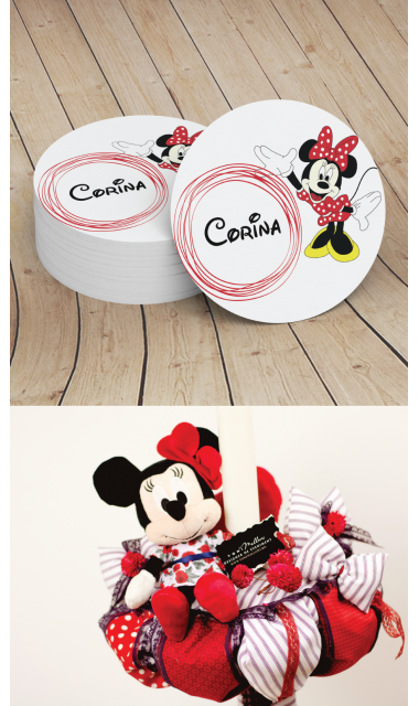 Lumanare de botez pentru fetite cu Minnie Mouse, 65x4 cm, Minnie in buline 2